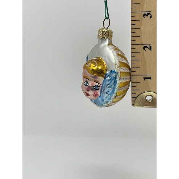 Vintage Cherub Angel Baby Face Round Christmas Ornament Glass Glitter 2.5” (B) - Picture 2 of 4